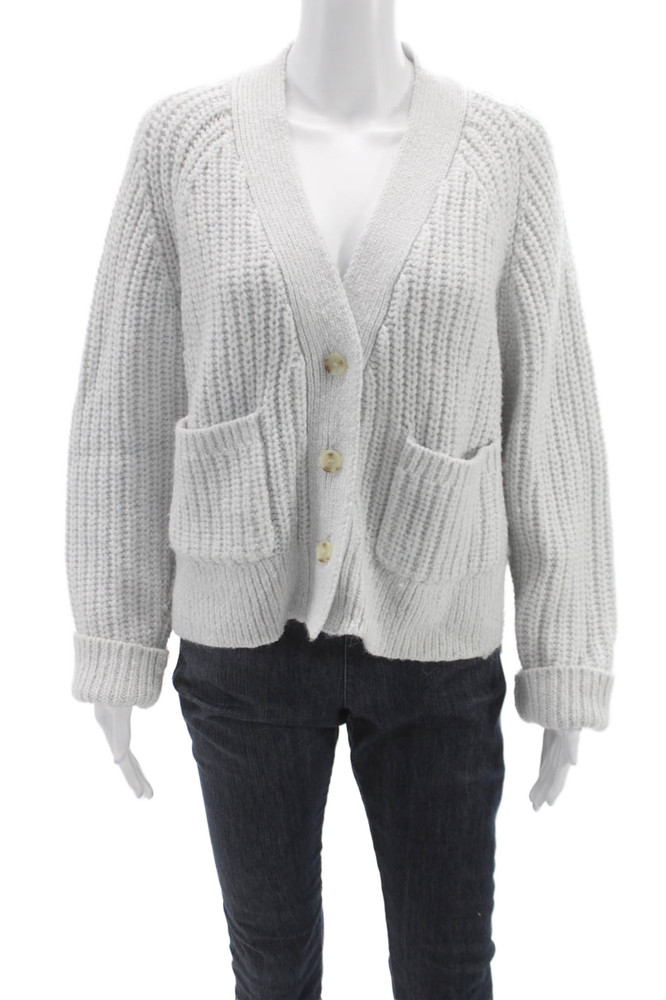 A.L.C. Women Gray Wool V Neck Long Sleeve Cardigan Petite Size SFree Shipping in US $100+ Orders | $6.95 Orders Below