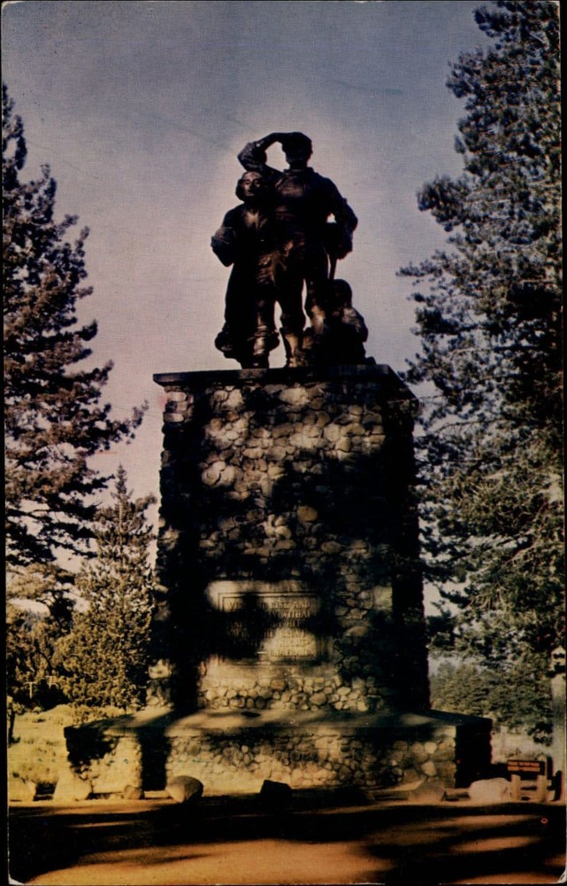 Donner Monument Donner Lake California pioneers ~ vintage postcard