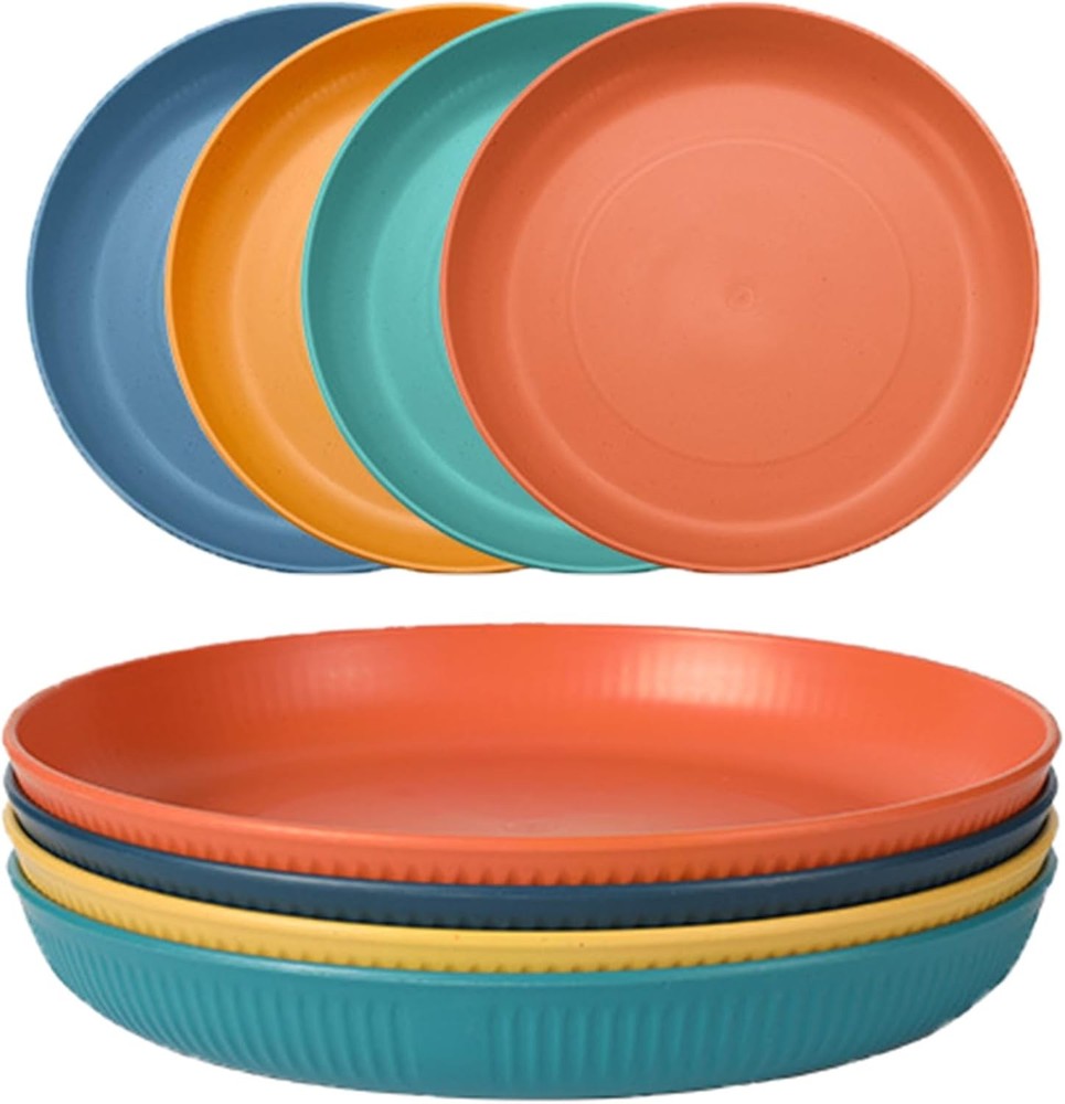 Dinner Plates Set of 4 8 Inch Plastic Plates Reusable Wheat Straw Plates