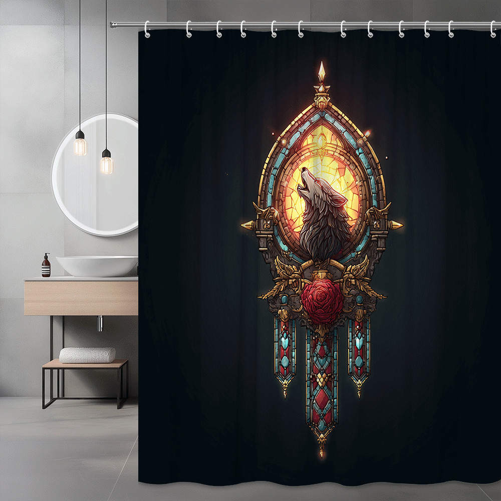 Wolf Stained Glass Shower Curtain Gothic Fantasy Art