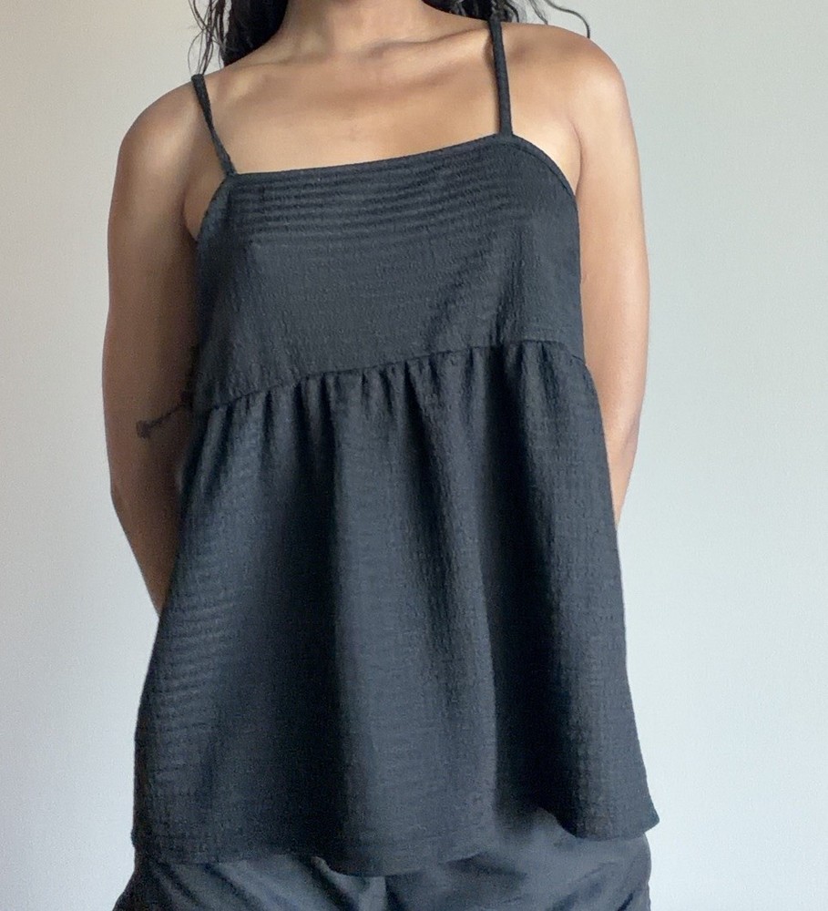 HK WORKS LONDON Women's Black Square Neck Strappy Camisole Tank Top Size M