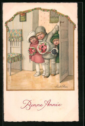 Pauli Ebner Picture Three Children Flowers Door