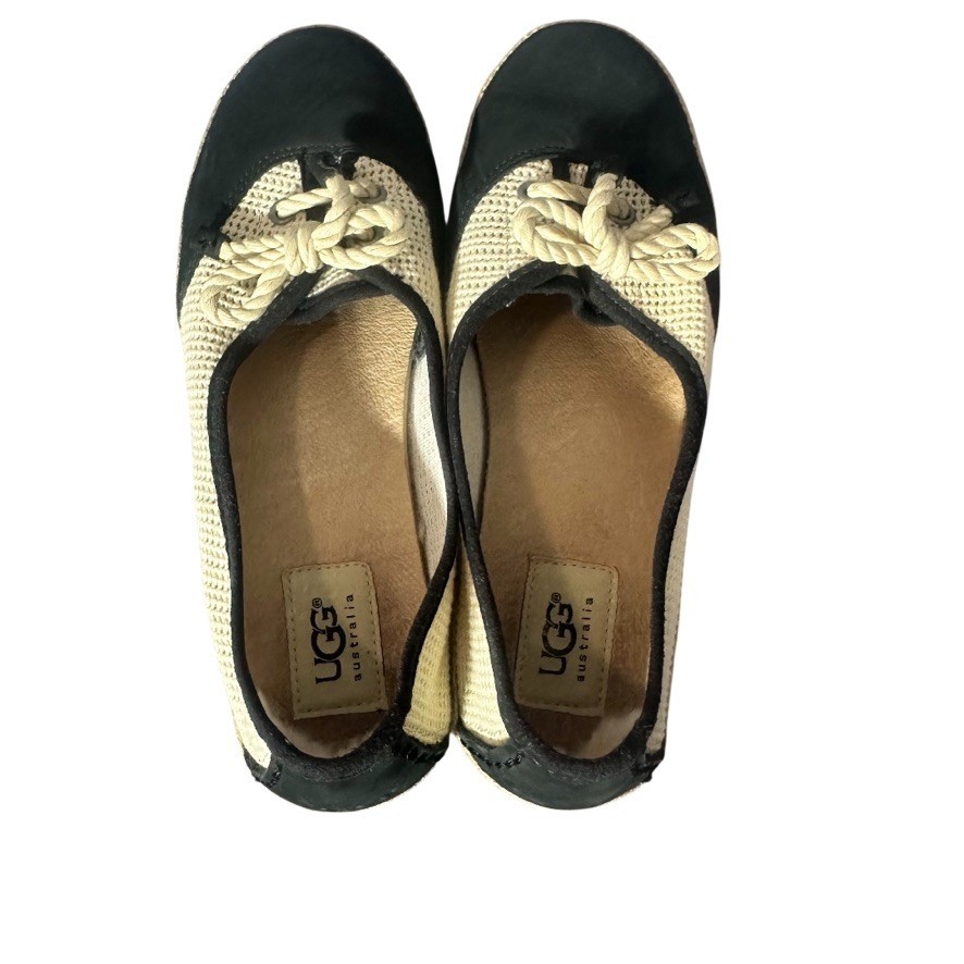 UGG Knit & Suede Espadrille Flats Black/Cream – Size 6.5