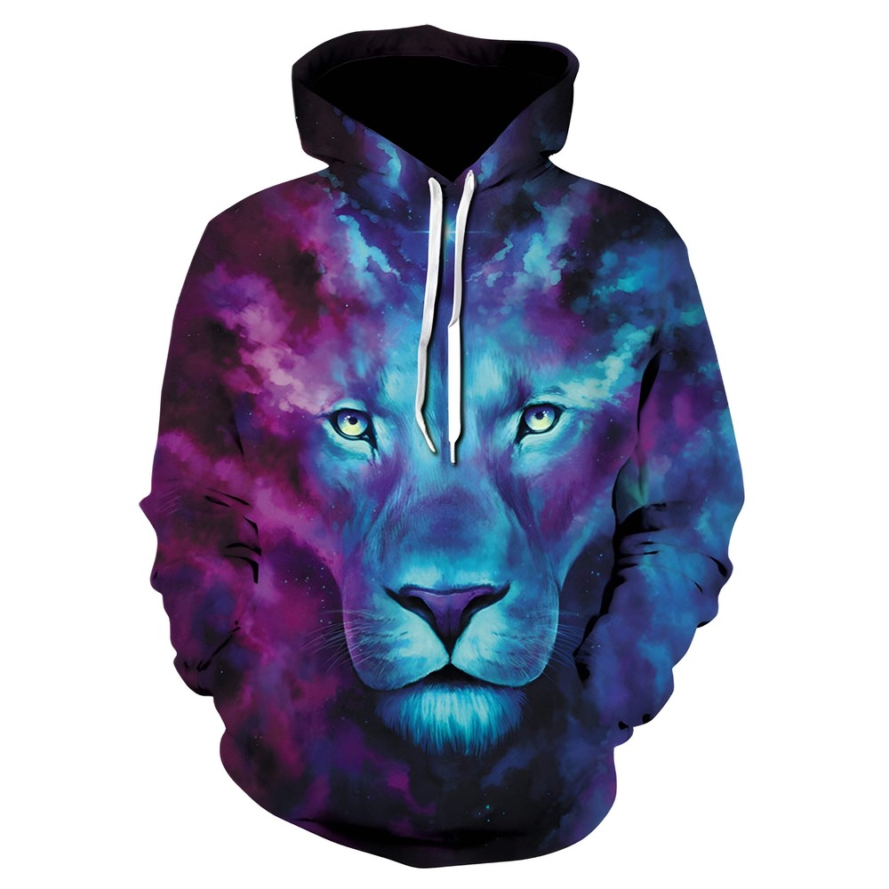 3D Lion Print Hoodie Pullover for Men and Women with Dimensional Patch