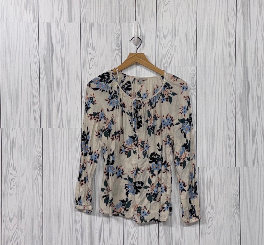 Lucky Brand blouse womens size medium white floral patterned top pullover
