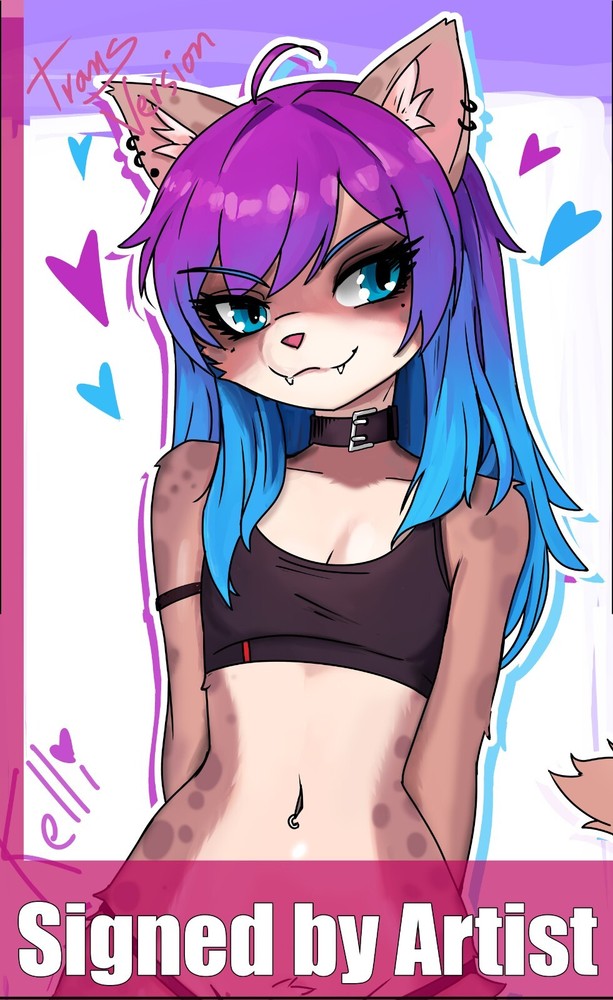 Kelli super cute femboy cat, 11x17, anime, Furry art print, artist signed