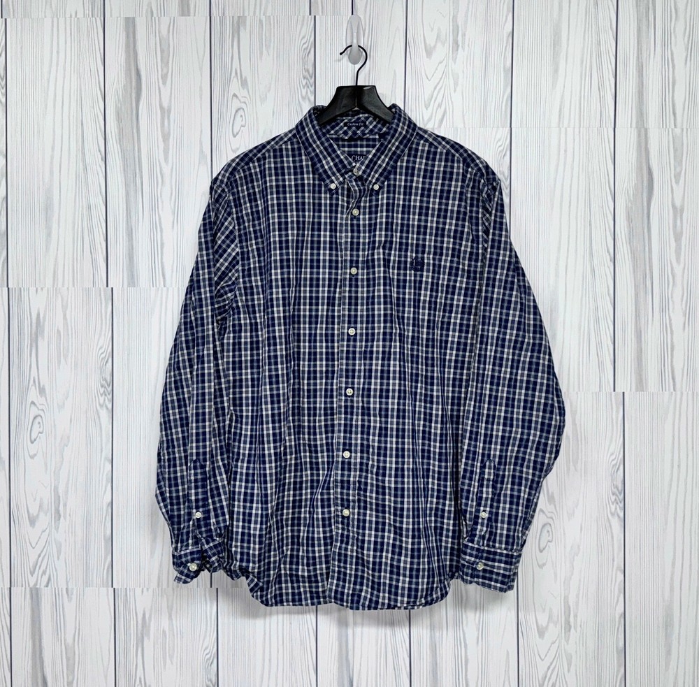 Chaps shirt mens size extra large button down long sleeve plaid custom fit blue