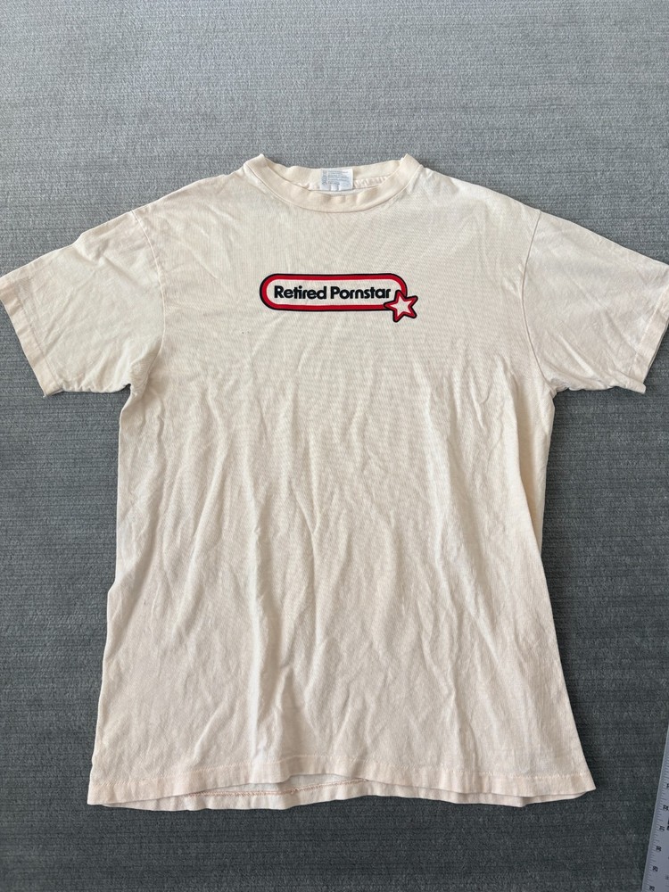 VTG 90s L Single Stitch Hanes USA Beige T Shirt Retired Porn Star Tee Grunge Y2K