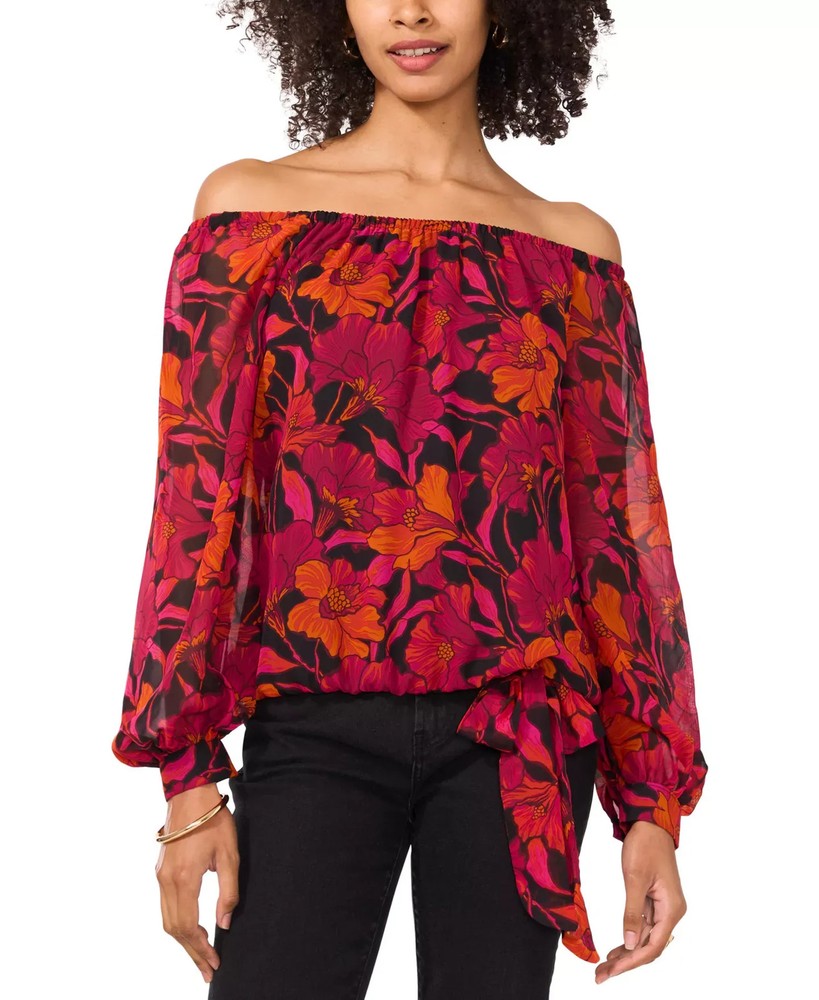 Vince Camuto Women's Top Sz XL Printed Off-The-Shoulder Side-Tie