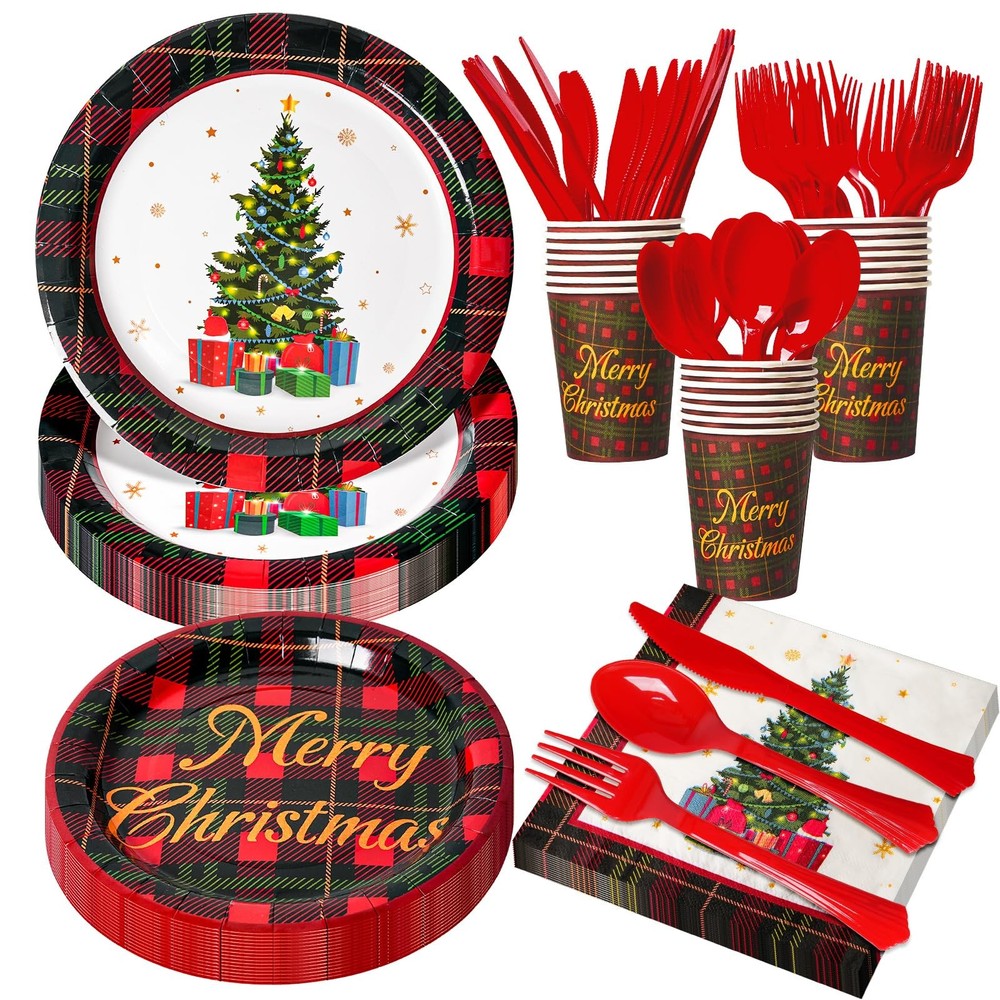 Best 175 Pcs Christmas Dinnerware Set Disposable Paper Plates and Napkins for 25