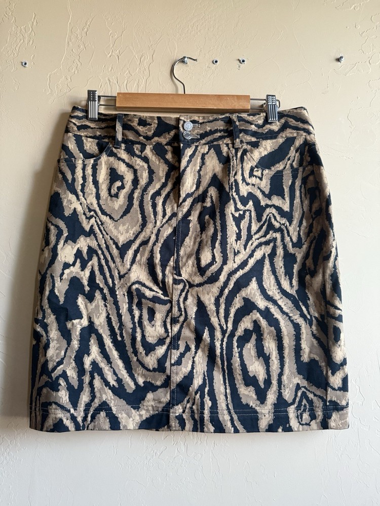 NWOT  Chaps Animal Print Skirt Black Brown Tan Stretch Sz 6 Cotton Blend Womens