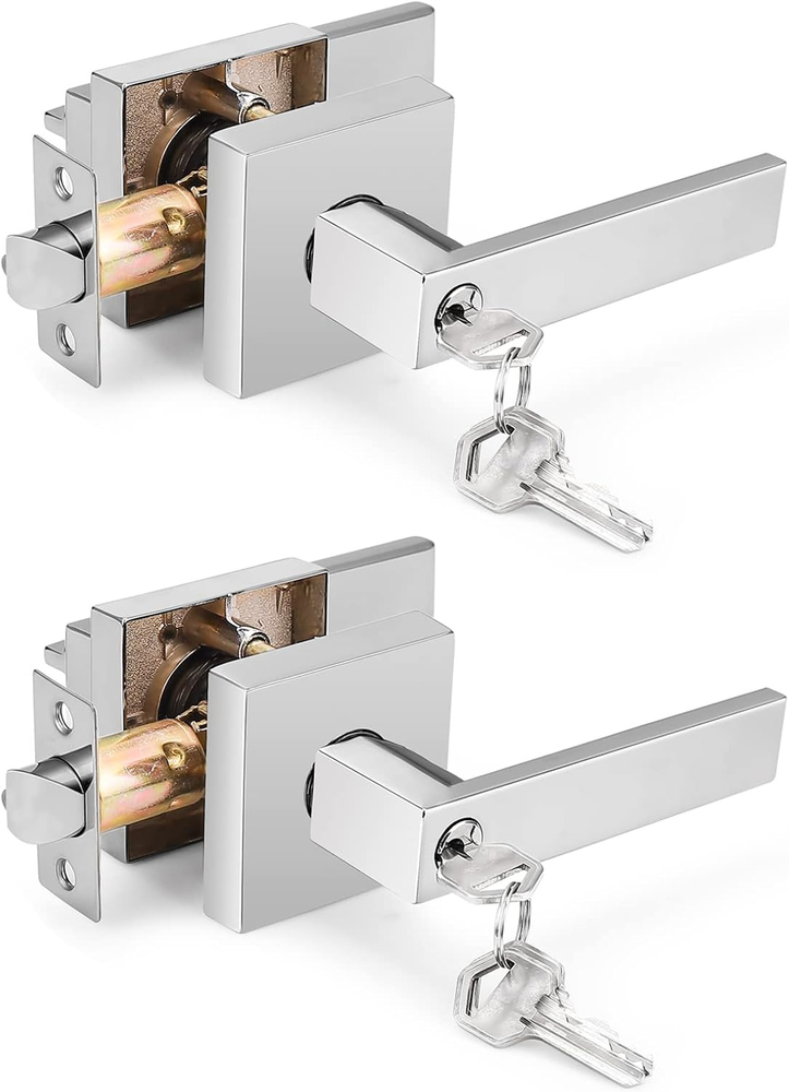 Polished Chrome Square Keyed-Alike Entry Levers for Interior and Exterior Doors