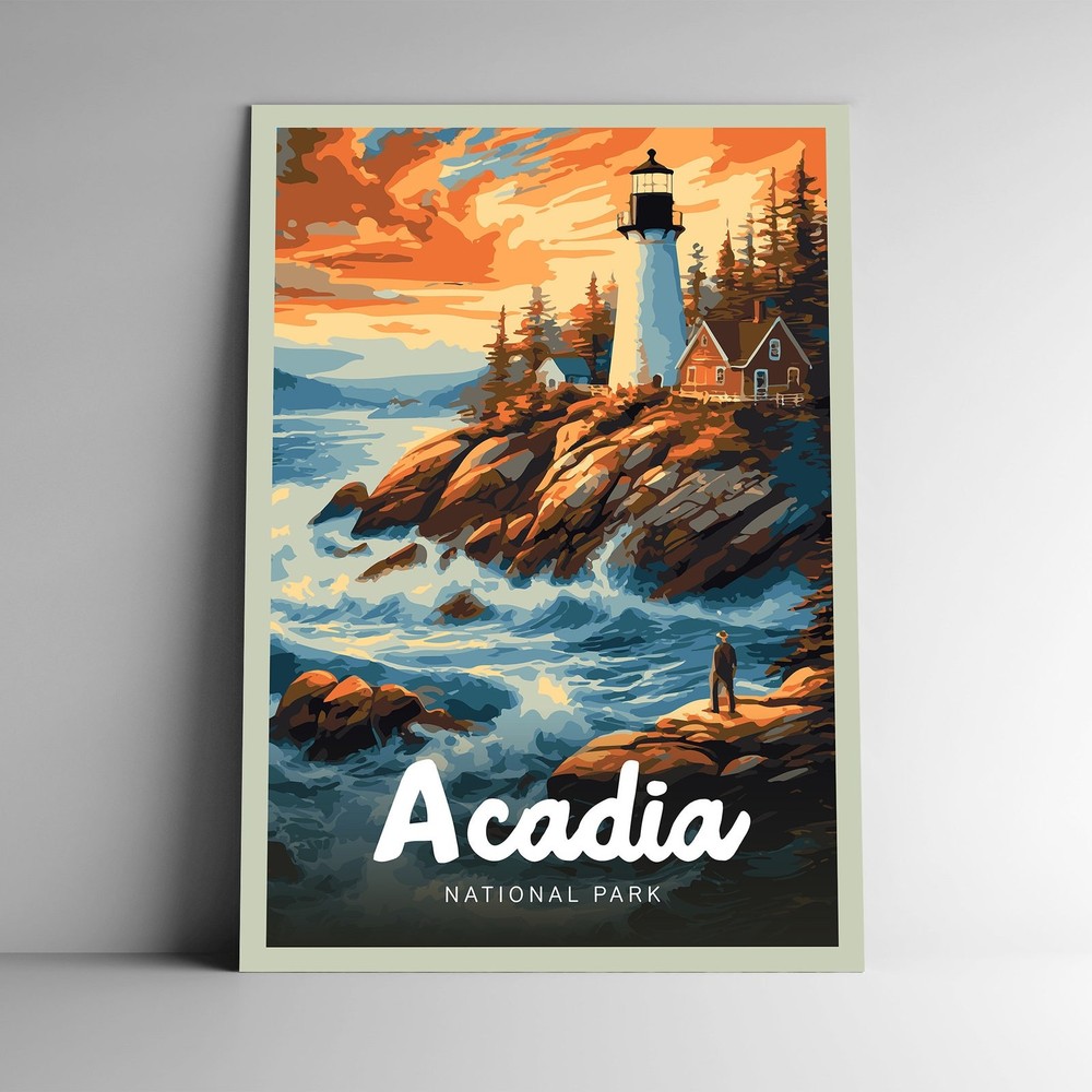 Acadia National Park Poster Vintage Maine Coast Travel Art Print Wall Decor-image