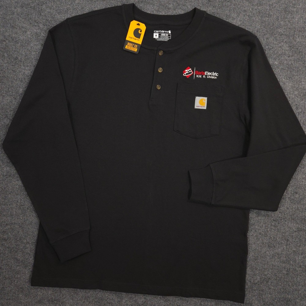 Carhartt Henley Shirt Mens M Black Loose Fit Heavyweight Pocket Long Sleeve NEW