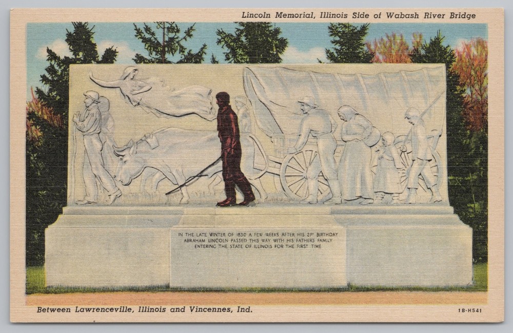 Linen~Lincoln Memorial~Illinois Side Of Wabash River Bridge~Vintage Postcard