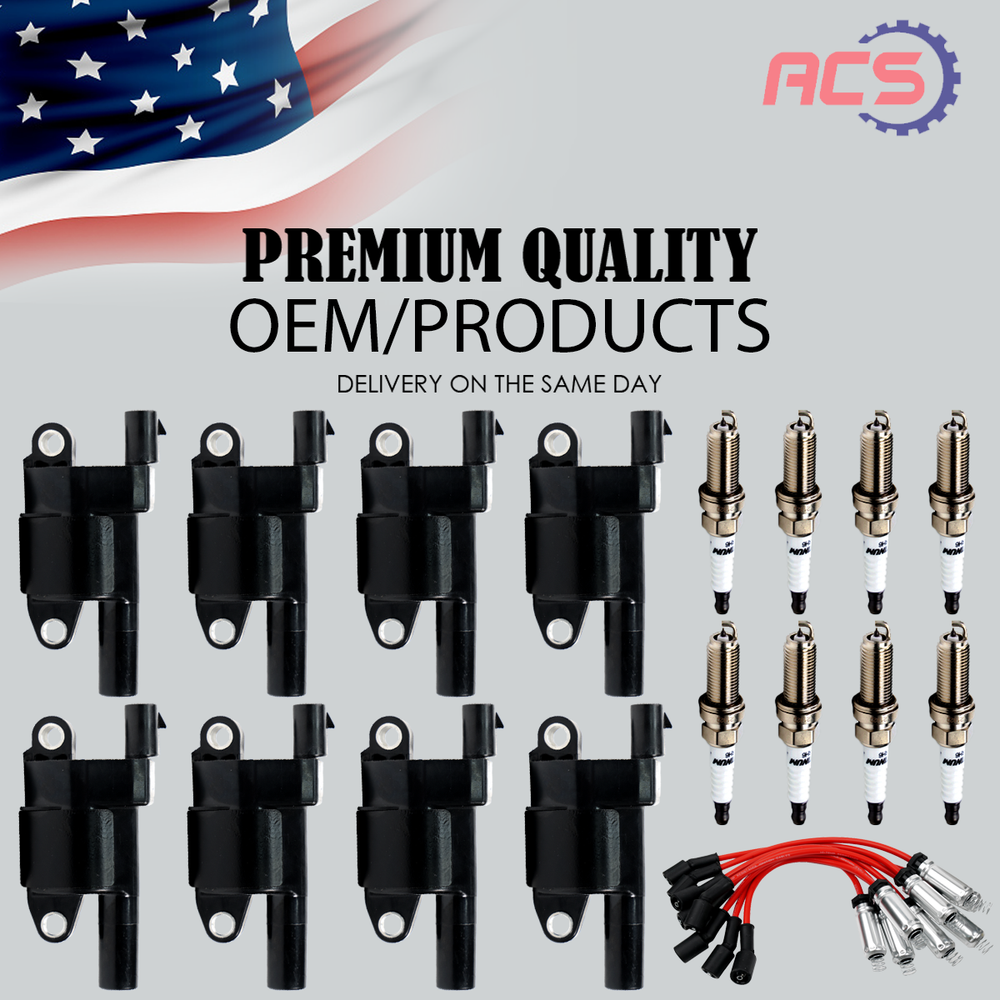 8X OEM Ignition Coil Iridium Spark Plugs Wires Chevy Silverado GMC UF414
