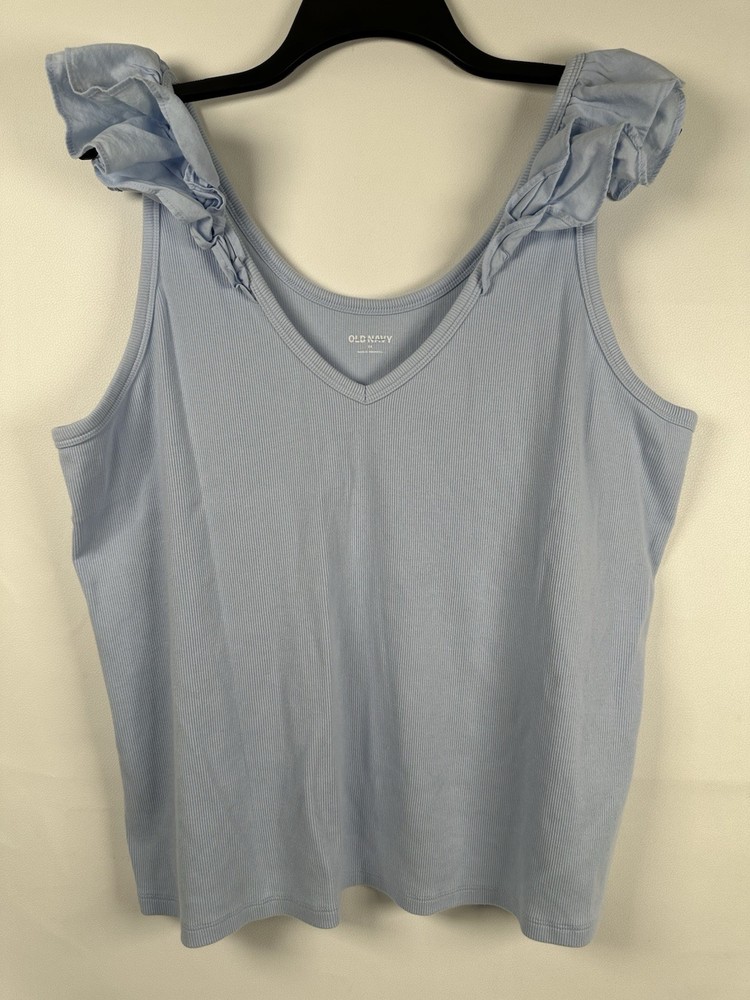 Old Navy Women's Light Blue  Ruffle Trim Sleeve Ribbed Tank Top Size 3X