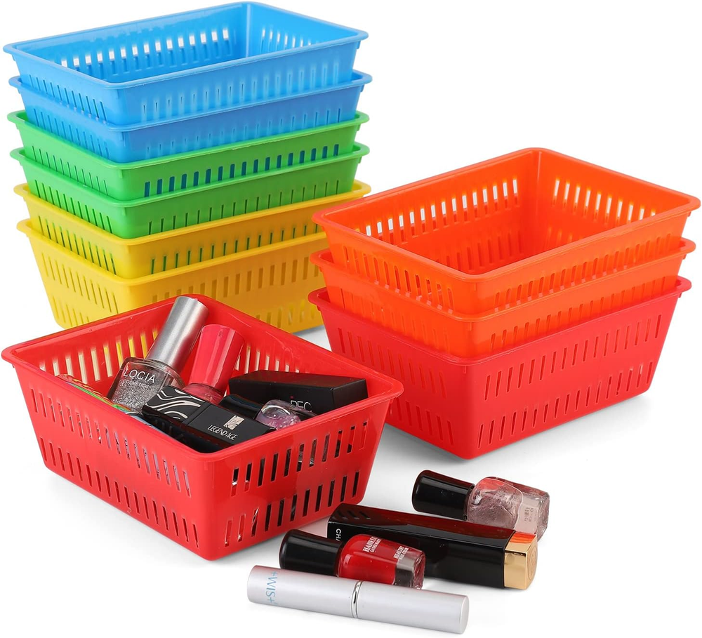 10 Pack Mini Storage Baskets Bins, Plastic Organizer Basket, Colorful Shelf and