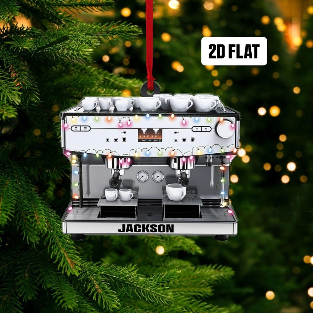 Personalized Coffee Machine 2D Flat Ornament  Custom Name Christmas Tree Ornamen