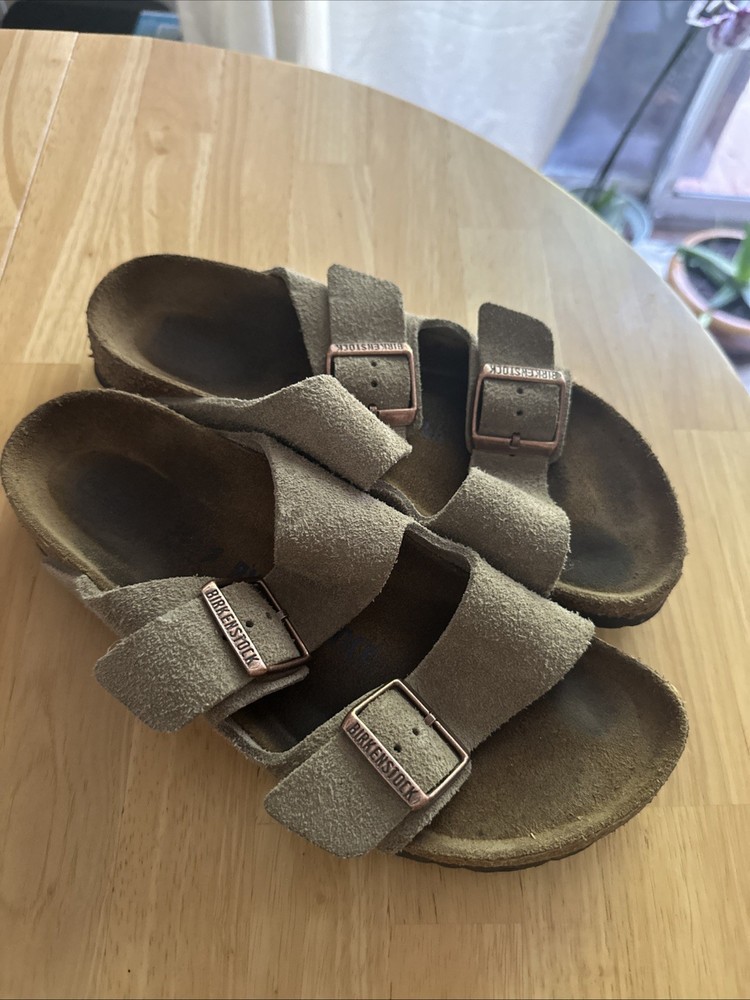 Birkenstock Arizona Soft Footbed Taupe Suede Sandals Slides Size 38 US 7 Narrow
