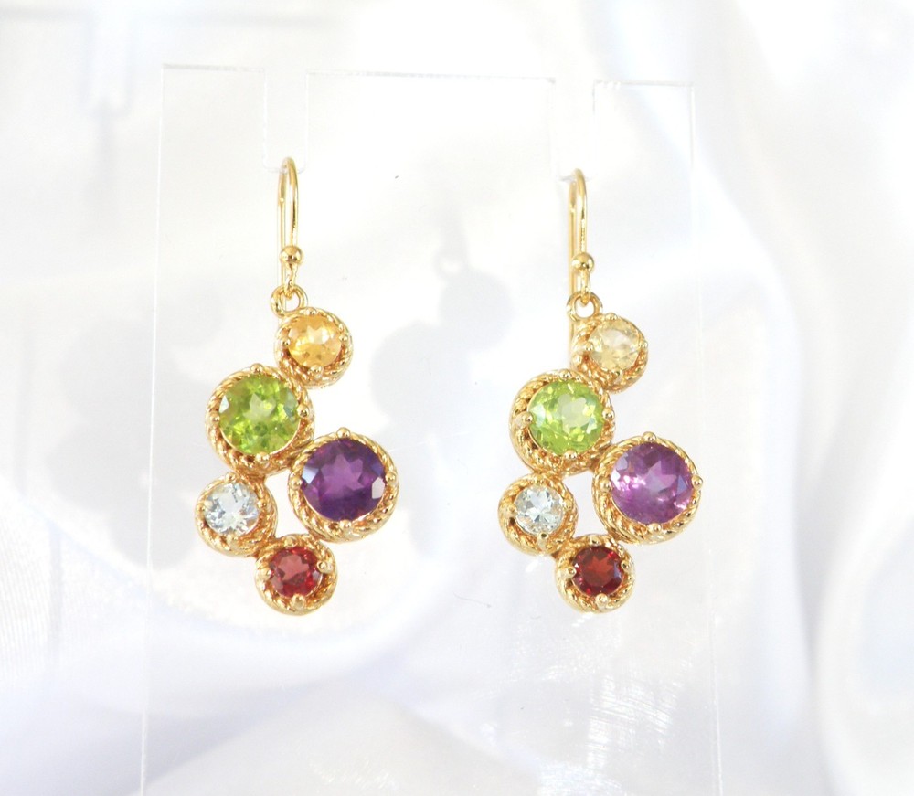 Gold on Sterling Silver 925 Natural Gemstone Amethyst Cable Dangle Earrings