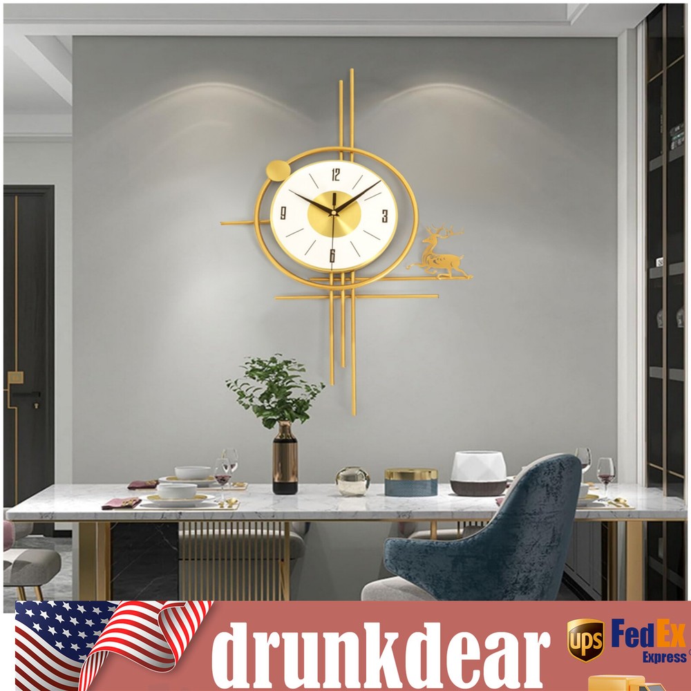 Large Wall Clock Metal Elk Battery Wall Clocks For Living Room Home Decor Gold