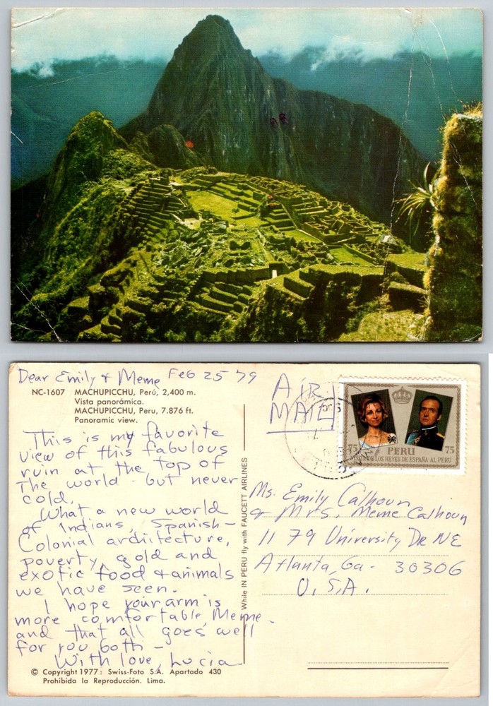 Vintage 1979 Machu Picchu Peru Postcard Panoramic View Swiss-Foto Posted