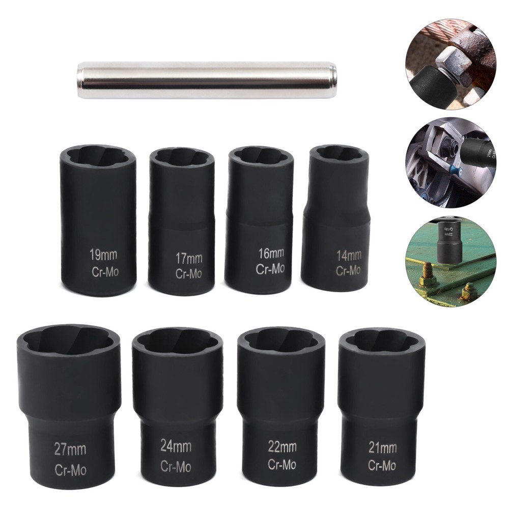 8 Pcs Wheel Lug Nut Remover Remove Damaged Locked Nuts Bolts Extractor Tools NEW