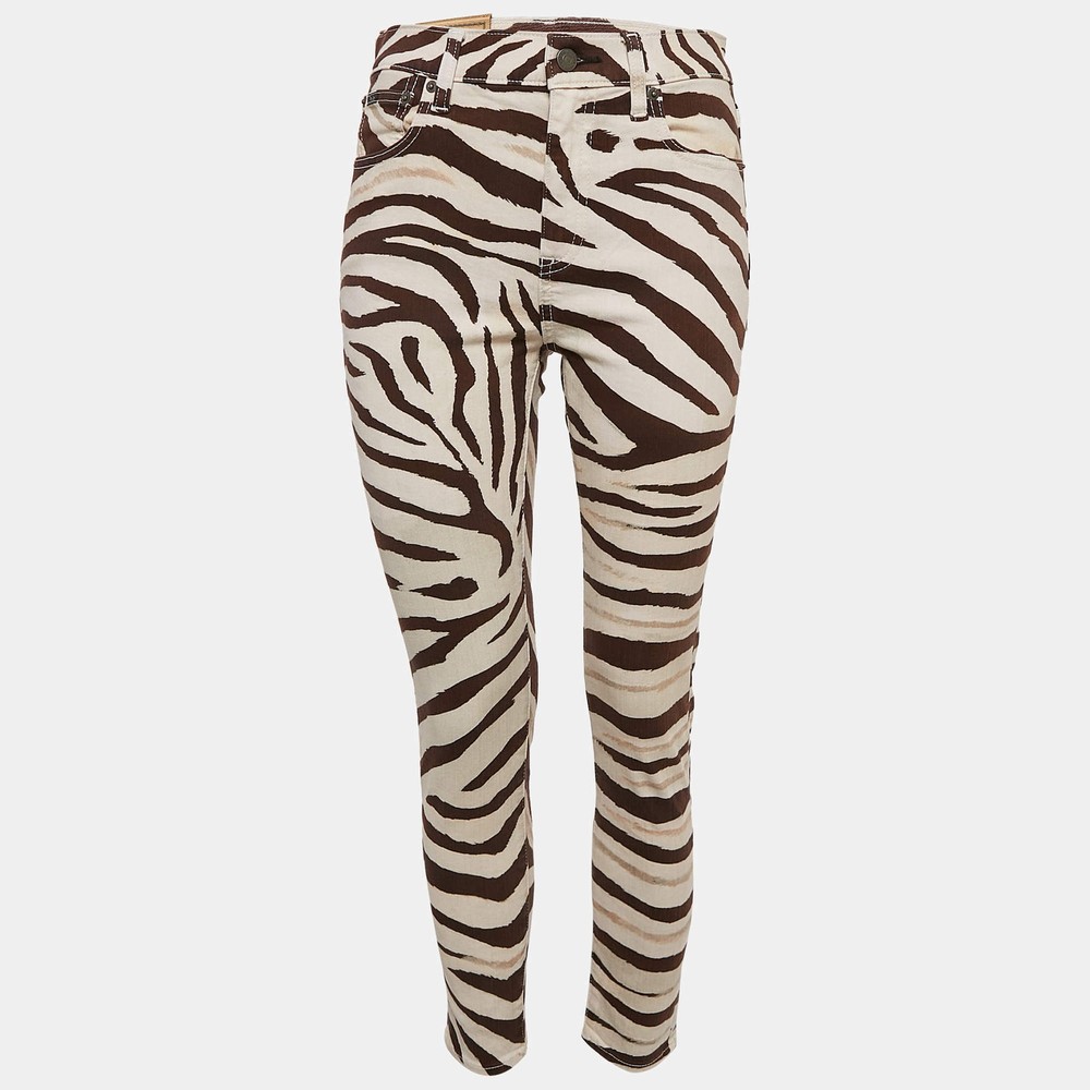 Polo Ralph Lauren Brown Zebra Print Denim Tompkins Skinny Jeans M Waist 27