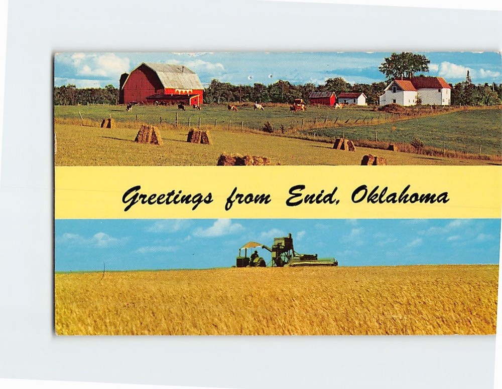Postcard Farm Scene Greetings from Enid Oklahoma USA
