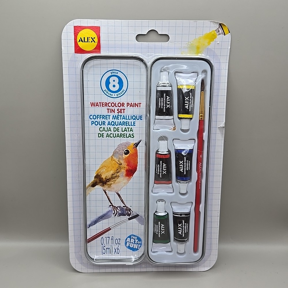 NEW Alex 8 Piece Watercolor Paint Set Including Tin Case- .17 Fl Oz Tubes