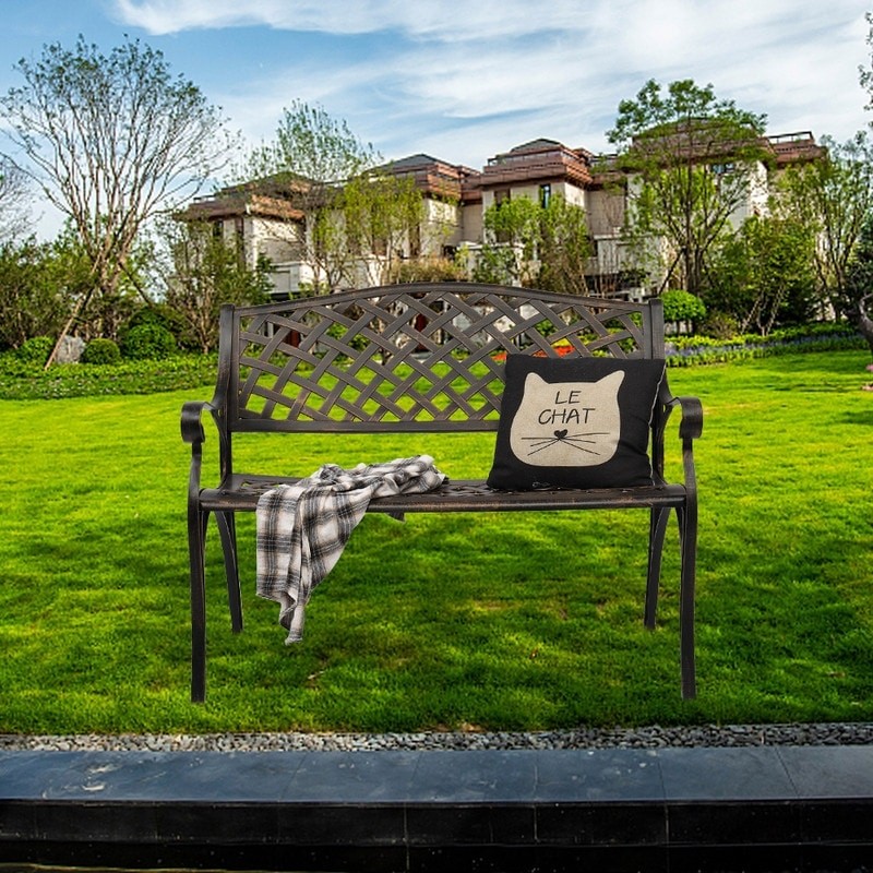 40.5 Inch Durable Cast Aluminum Outdoor Park Bench for Gardens