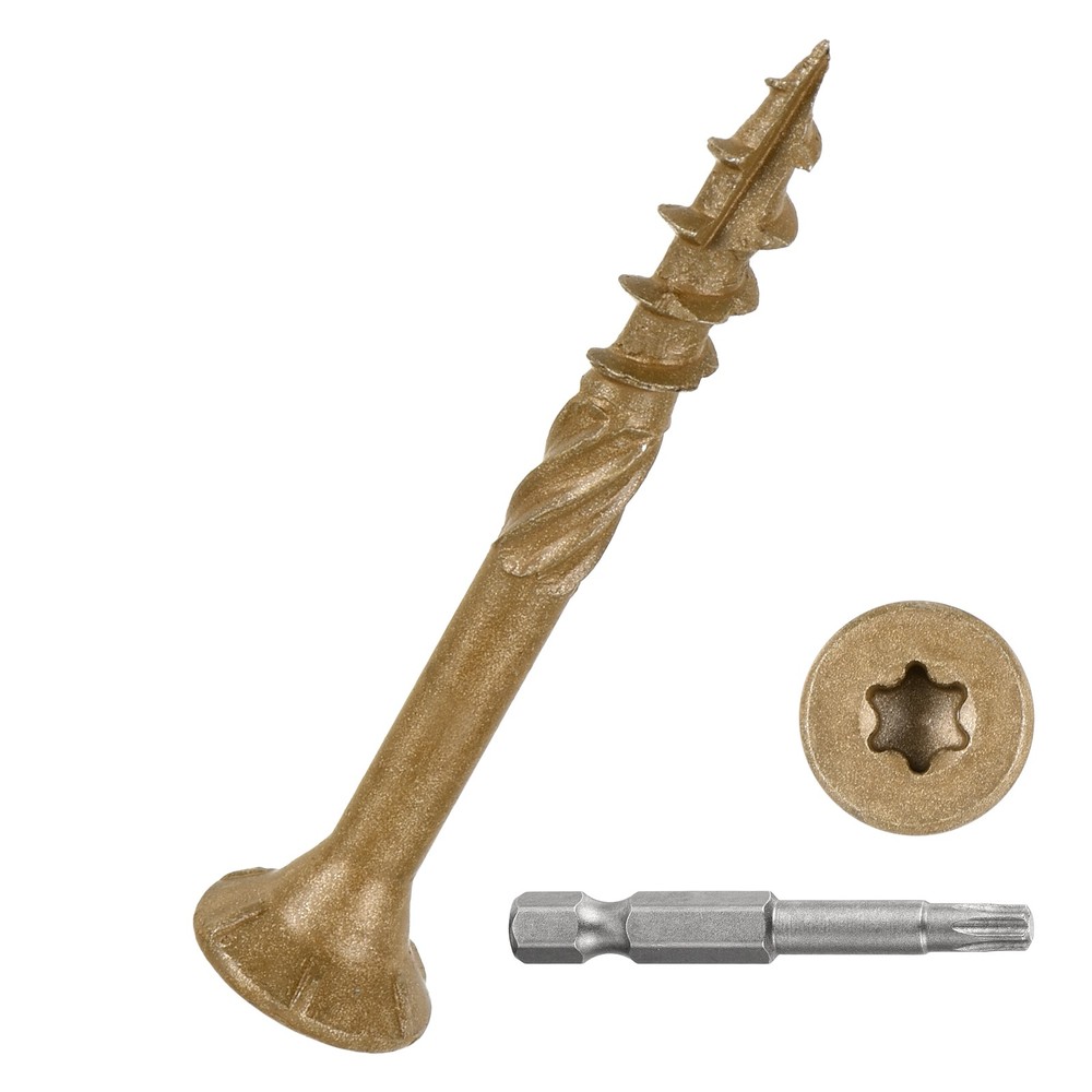 8x1.5-inch Deck Screws 100-Pack Carbon Steel T25 Star Bit Tan