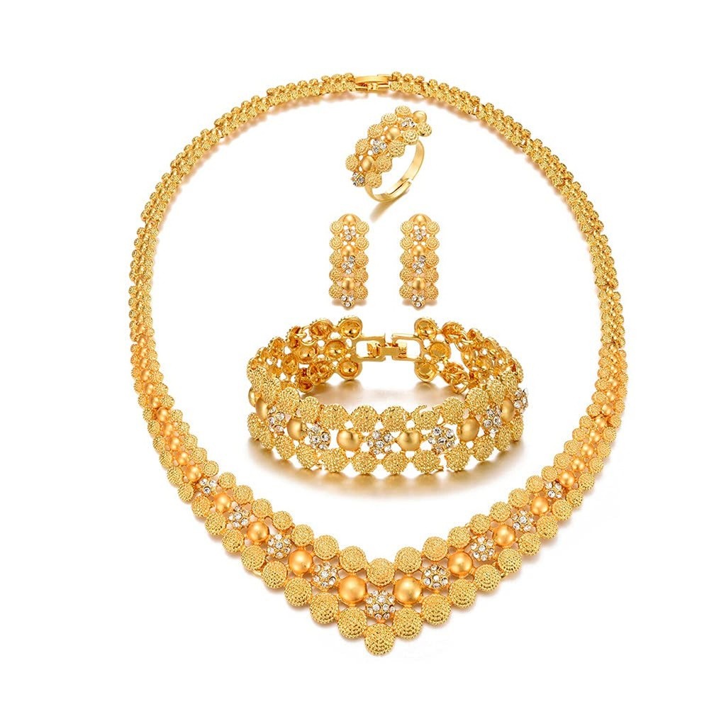 Dubai Gold Jewelry Sets for Women Golden Luxury 4Pcs Gold Costume Jewelry Set...