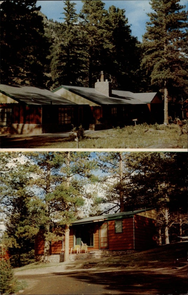 Estes Park Colorado Castle Mountain Lodge Motel two views ~ unused postcard