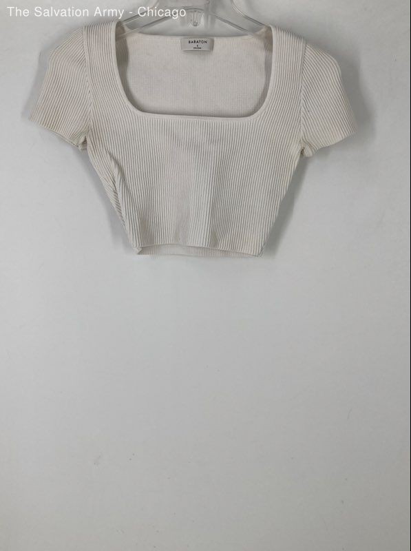 Babaton Womens White Short Sleeve Pullover Cropped Blouse Top Size Small