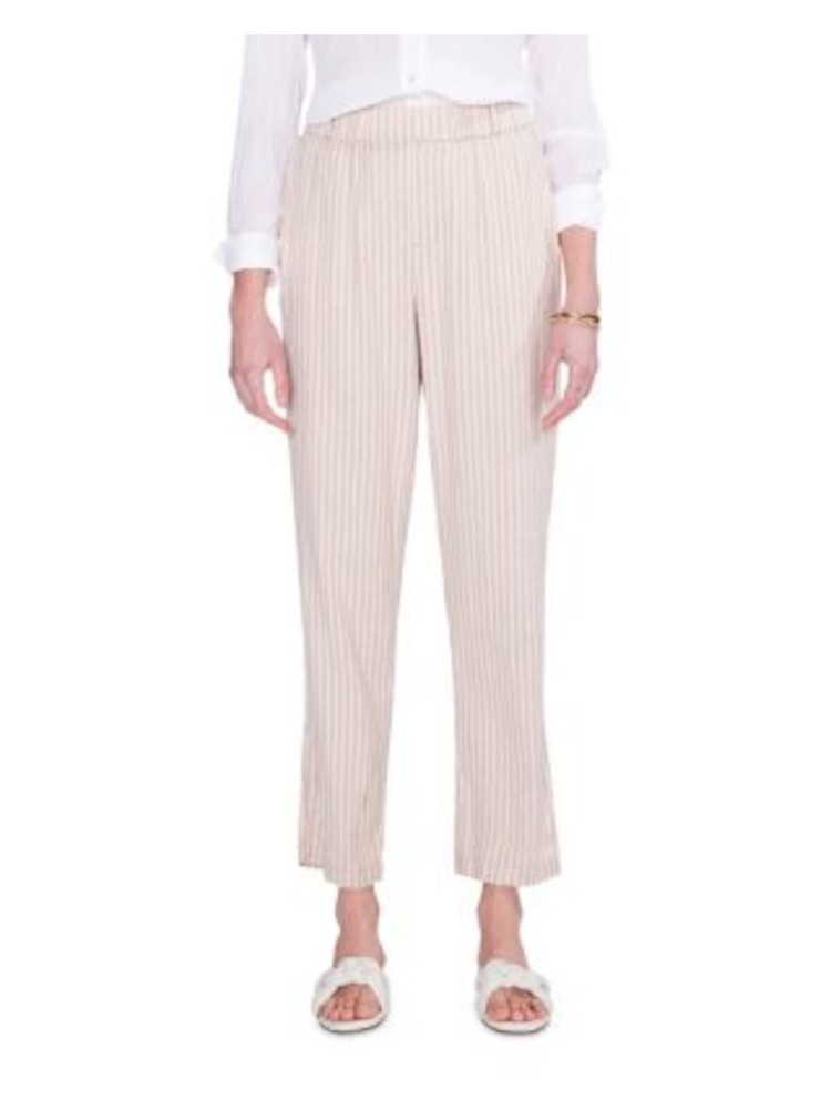 NIC+ZOE Womens Beige Faux Fly Elastic Waist Ankle Straight leg Pants 8