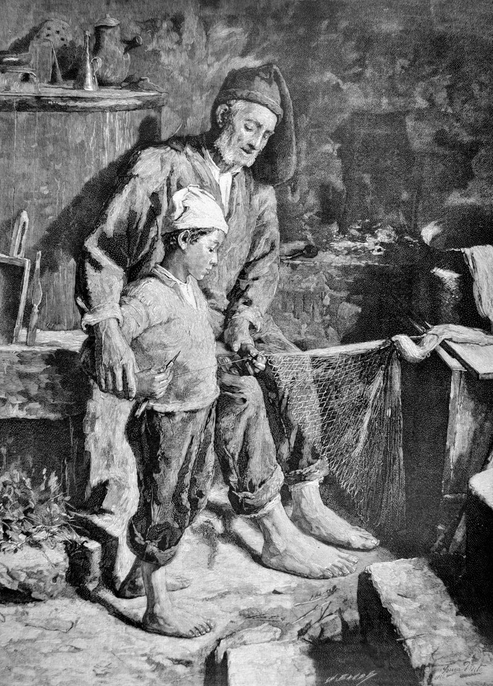 Grandfather & Grandson Decorative Poster. Home Graphic Art Design. 3871