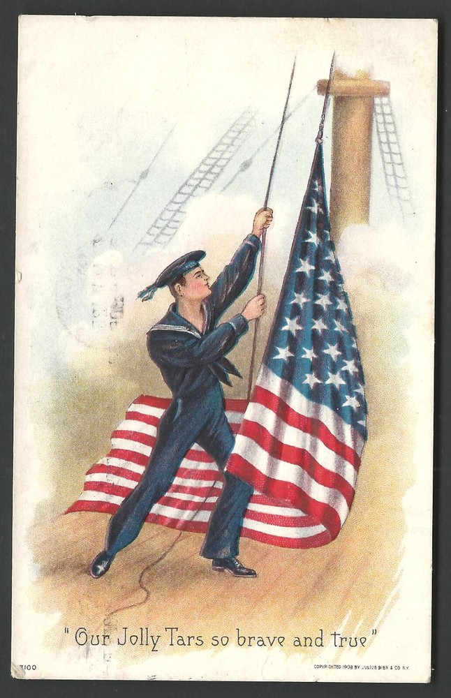 PATRIOTIC - SAILOR RAISING AMERICAN FLAG 1908 - Julius Bien & Co., N.Y.