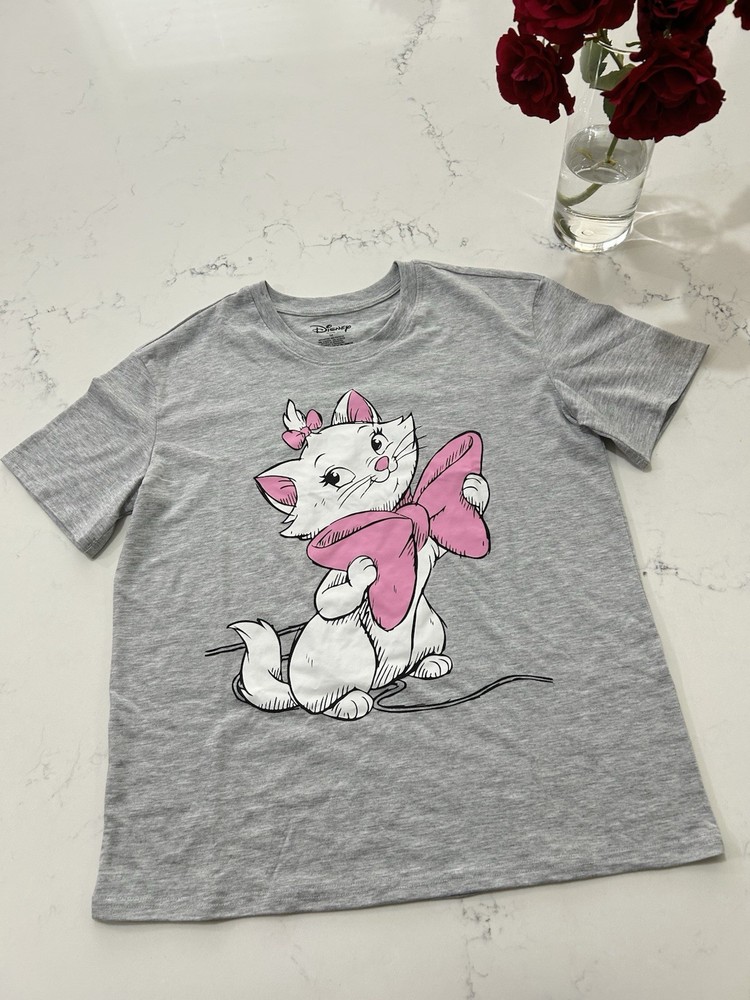 Disney The Aristocats Marie Pink Bow Grey Graphic Tee T-Shirt Womens