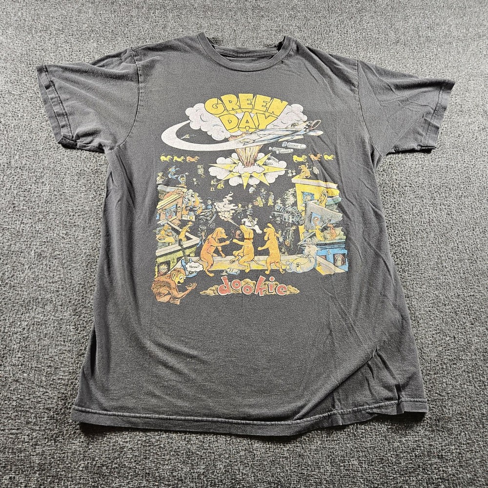 Green Day Shirt Mens Large Gray Dookie Album Graphic Tee Punk Rock Band