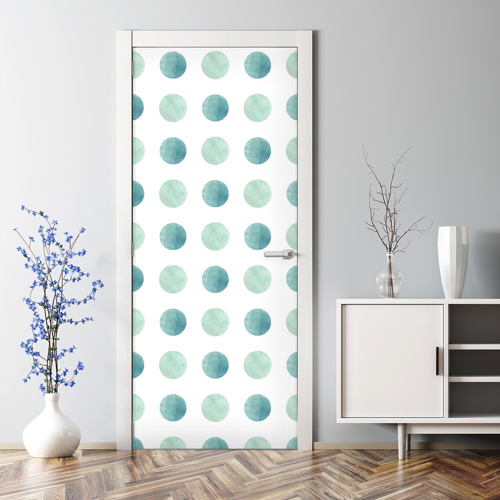 Green and White Reusable Watercolor Dots Bubble-Free Door Decal Sticker