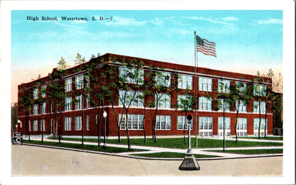 Vintage Postcard High School Watertown South Dakota Impressive Academic Building