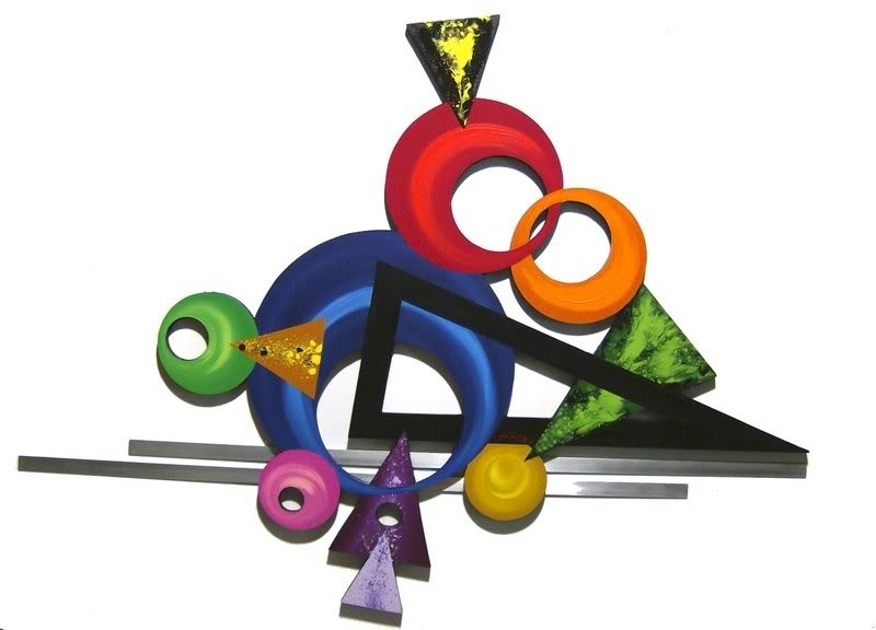 Funky Unique & Colorful Abstract Art Wood Wall Sculpture with Metal Orb #1-Art69-image