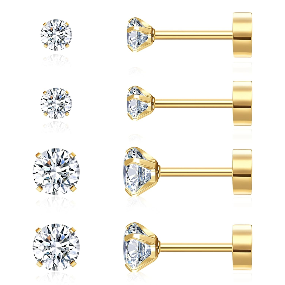 2 Pairs 18K Gold Flat Back Helix Earrings for Women