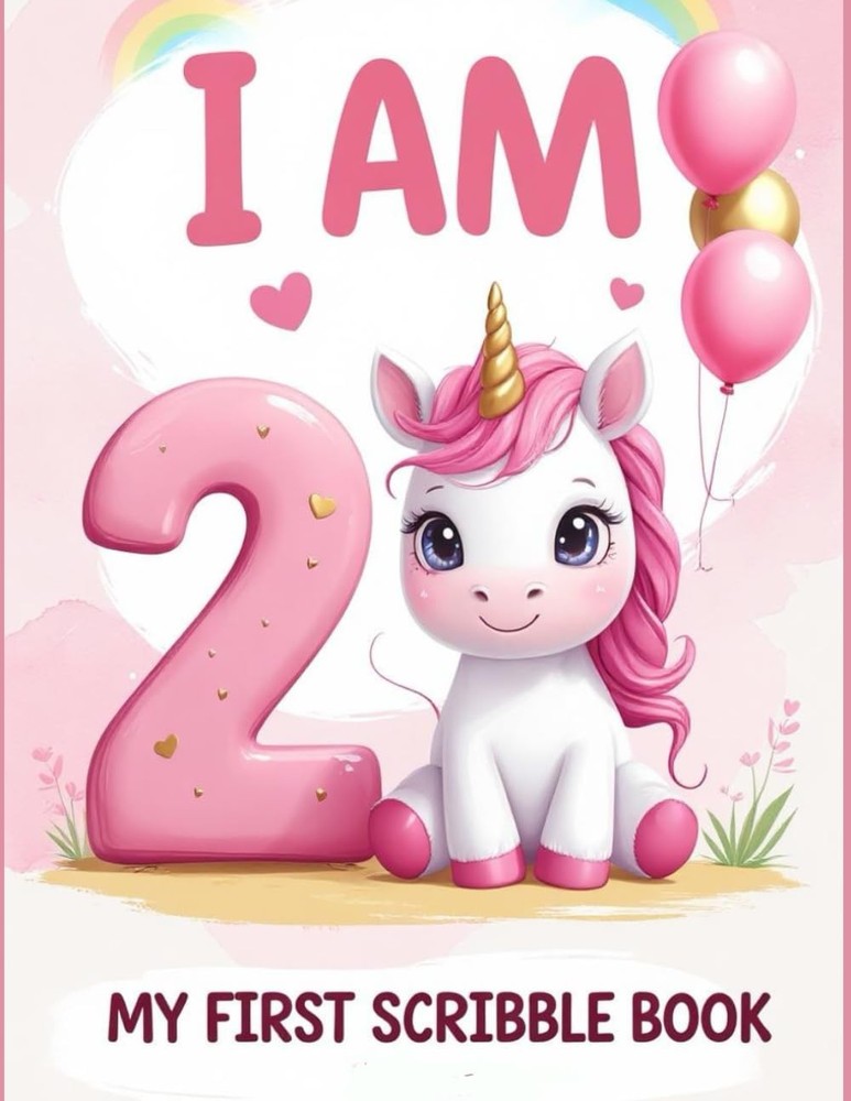 I Am Two– My First Scribble Book for 2-Year-Old Girls: Cute Pink Unicorn-Themed