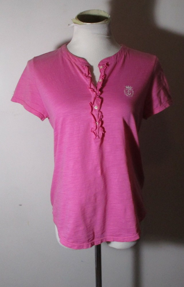 LAUREN Ralph Lauren Pink Button V-Neck Top Size S