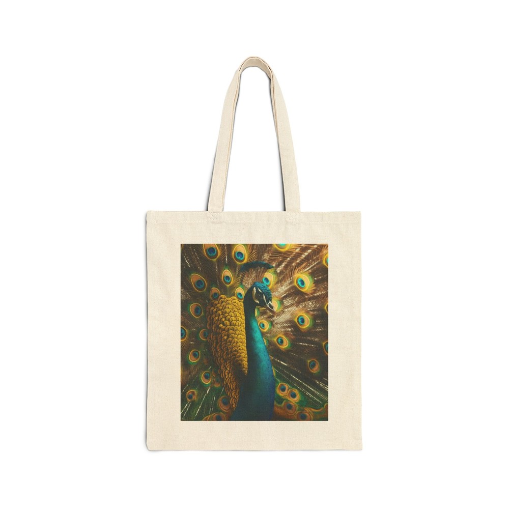 Colorful Peacock Cotton Canvas Tote Bag for Gift Birthday or Everyday Use