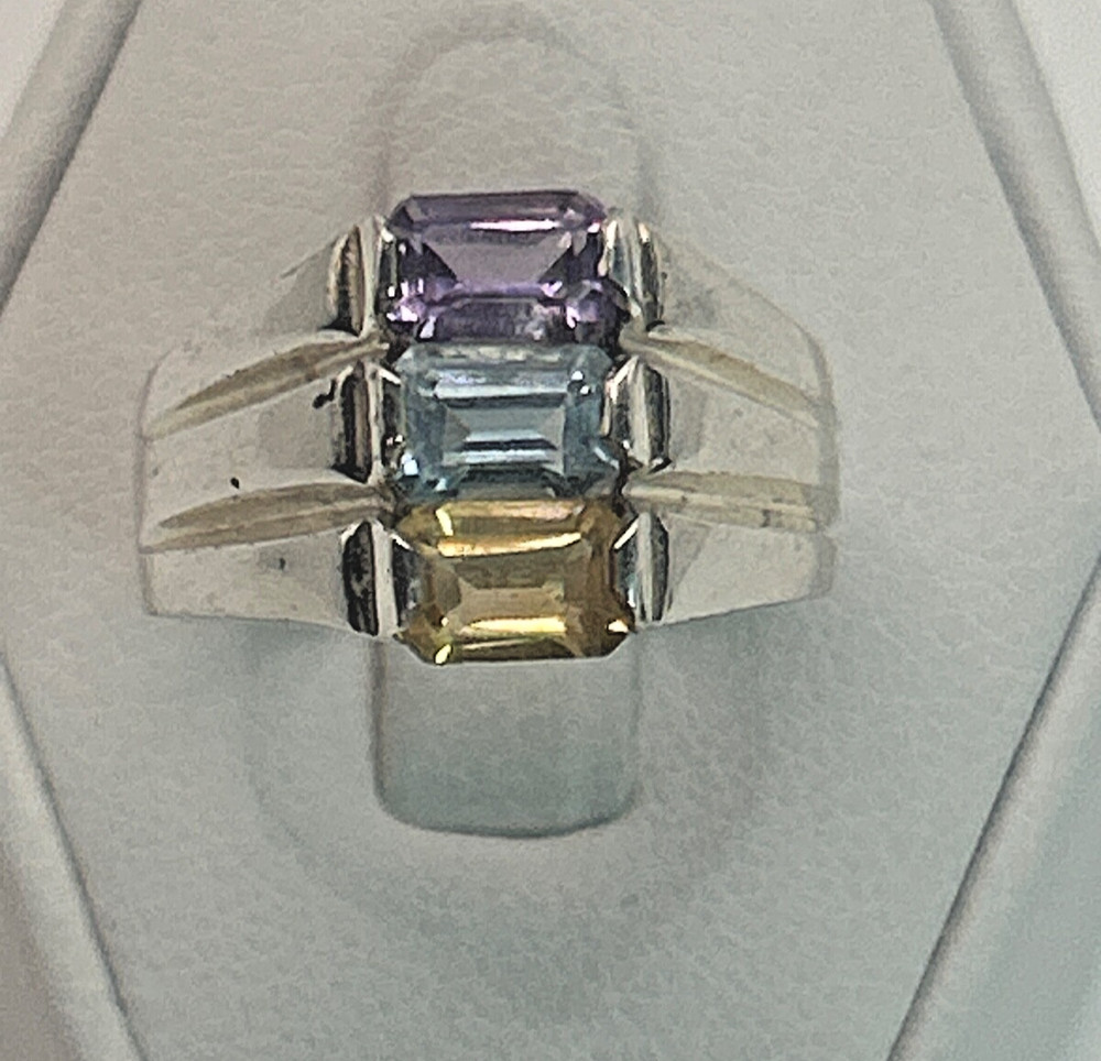 STUNNING .925 Vintage Sterling Silver Estate Ring Size 7 Multicolor stone