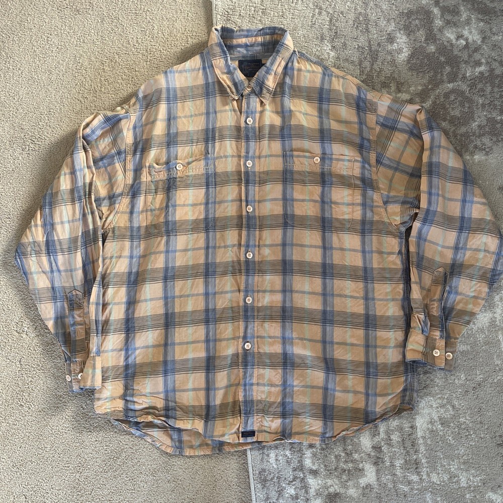 Tommy Bahama Indigo Palms Mens XL Beige Long Sleeve Button Up Tencel Linen Shirt